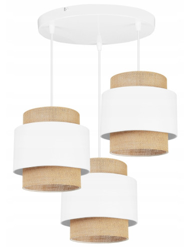 Skandynawska lampa wisząca Boho 3-punktowa z juty w bieli i beżu - eleganckie oświetlenie do wnętrz Light Home