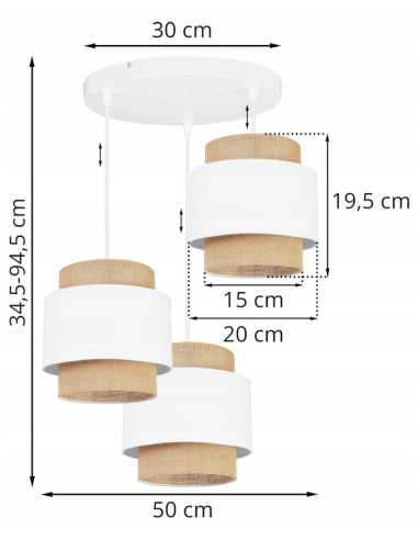 Skandynawska lampa wisząca Boho 3-punktowa z juty w bieli i beżu - eleganckie oświetlenie do wnętrz Light Home