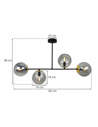 Plafon Tuluza 4-kloszowy czarno-złoty - nowoczesne oświetlenie do jadalni i kuchni z eleganckim akcentem