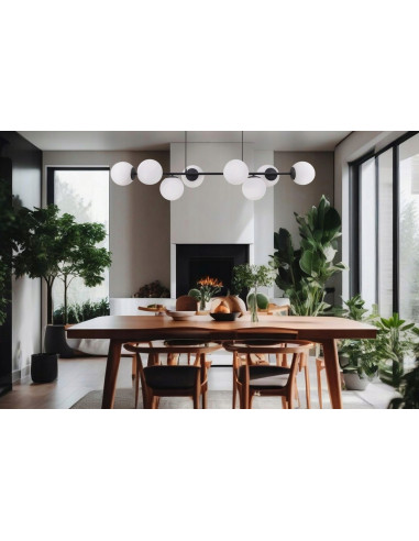 Czarna lampa wisząca Siena 8 z białymi kloszami – nowoczesne oświetlenie do wnętrz od Light Home