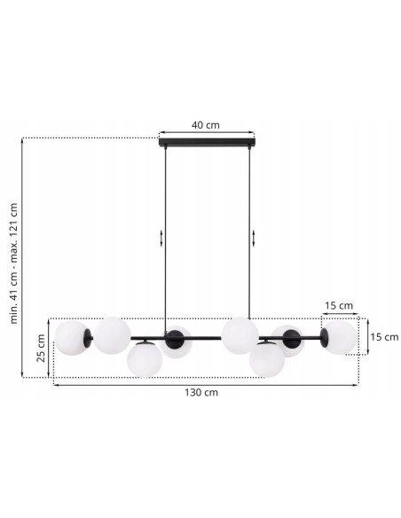 Czarna lampa wisząca Siena 8 z białymi kloszami – nowoczesne oświetlenie do wnętrz od Light Home