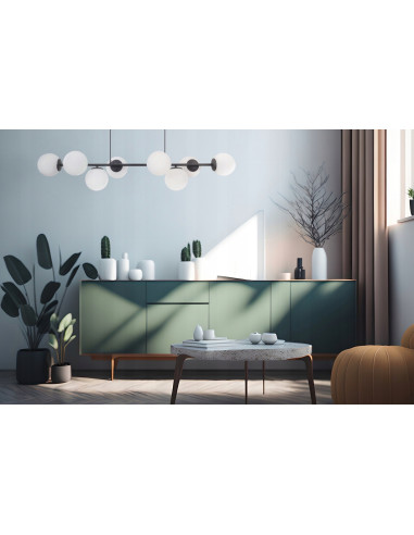 Czarna lampa wisząca Siena 8 z białymi kloszami – nowoczesne oświetlenie do wnętrz od Light Home