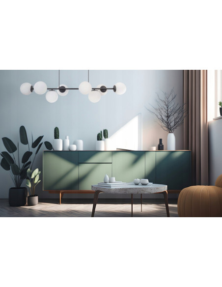 Czarna lampa wisząca Siena 8 z białymi kloszami – nowoczesne oświetlenie do wnętrz od Light Home