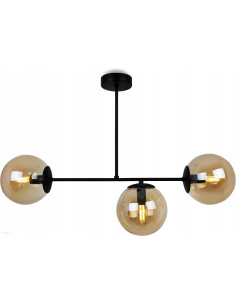 Plafon Tuluza 3-punkowy w czerni z miodowymi kloszami, idealny do kuchni i jadalni, nowoczesny design i elegancja.