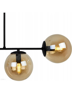 Plafon Tuluza 3-punkowy w czerni z miodowymi kloszami, idealny do kuchni i jadalni, nowoczesny design i elegancja. 2