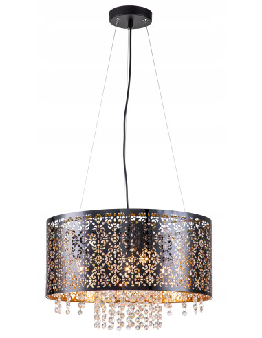 Elegancka lampa sufitowa Hissa w czerni z złotymi akcentami, 4 źródła E27, idealna do salonu i jadalni