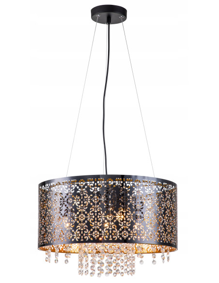 Elegancka lampa sufitowa Hissa w czerni z złotymi akcentami, 4 źródła E27, idealna do salonu i jadalni