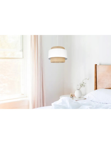 Lampa wisząca BOHO JUTA 40 cm - Skandynawskie oświetlenie do salonu i sypialni w biało-beżowej kolorystyce