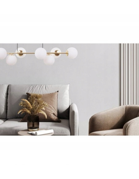 Elegancka lampa sufitowa SIENA w złotym wykończeniu z szklanymi kloszami – stylowa dekoracja do biura i salonu.