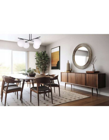 Nowoczesna lampa sufitowa FLORENCE z czarną metalową ramą i czterema białymi kloszami do stylowych wnętrz