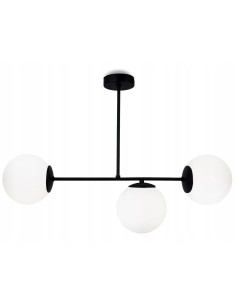 Nowoczesny plafon Palermo z czarną ramą i trzema białymi kloszami E14 - elegancka lampa do stylowych wnętrz