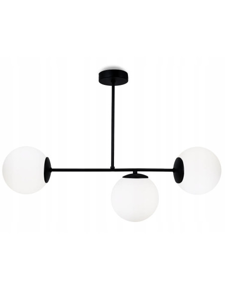 Nowoczesny plafon Palermo z czarną ramą i trzema białymi kloszami E14 - elegancka lampa do stylowych wnętrz