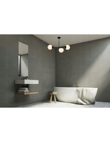 Nowoczesny plafon Palermo z czarną ramą i trzema białymi kloszami E14 - elegancka lampa do stylowych wnętrz