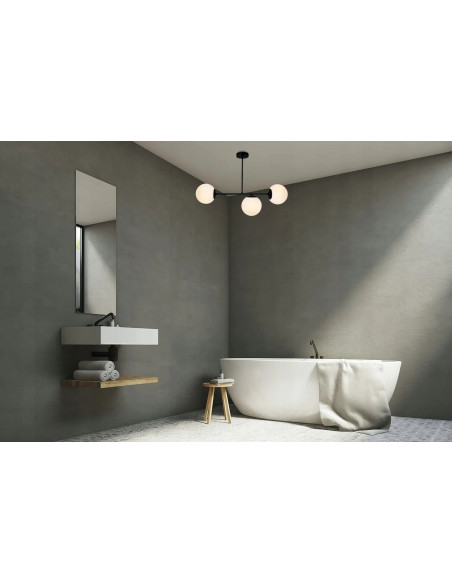 Nowoczesny plafon Palermo z czarną ramą i trzema białymi kloszami E14 - elegancka lampa do stylowych wnętrz