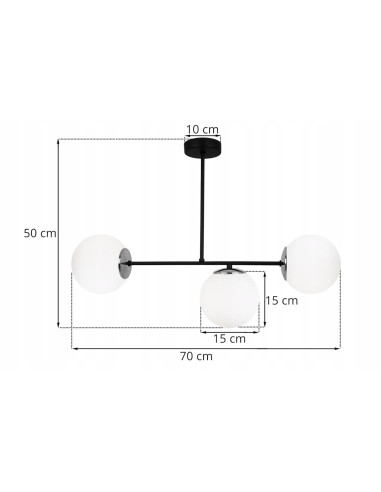 Nowoczesny plafon Palermo z czarną ramą i trzema białymi kloszami E14 - elegancka lampa do stylowych wnętrz