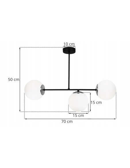 Nowoczesny plafon Palermo z czarną ramą i trzema białymi kloszami E14 - elegancka lampa do stylowych wnętrz