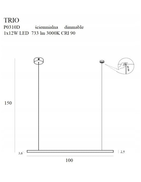 Lampa wisząca TRIO LED 150 cm - elegancka, ściemnialna, czarna, nowoczesny design do biura i jadalni