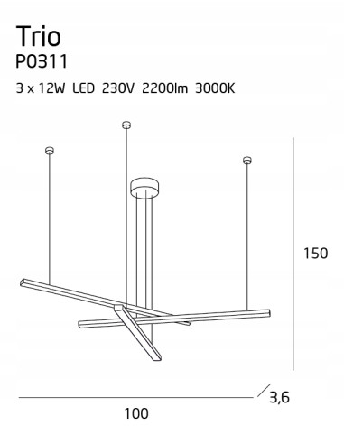 Lampa wisząca TRIO Maxlight - nowoczesny design, regulacja wysokości, LED 2200 lm, czarna, idealna do salonu i jadalni.