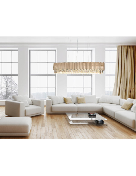 Lampa wisząca TREND MAXLIGHT złota elegancka owalna z kryształami 12-punktowa do jadalni i salonu z kolekcji Passion