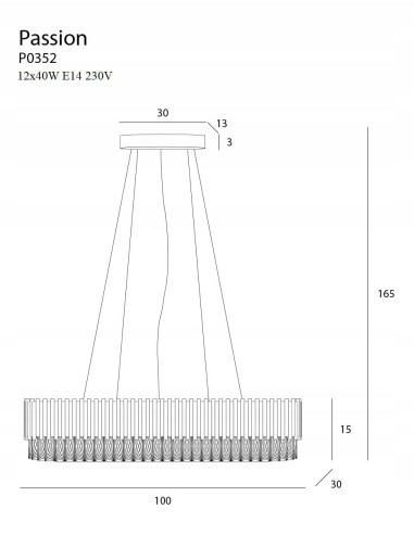 Lampa wisząca TREND MAXLIGHT złota elegancka owalna z kryształami 12-punktowa do jadalni i salonu z kolekcji Passion