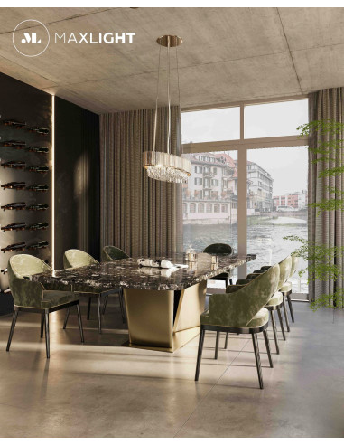 Lampa wisząca TREND MAXLIGHT złota elegancka owalna z kryształami 12-punktowa do jadalni i salonu z kolekcji Passion