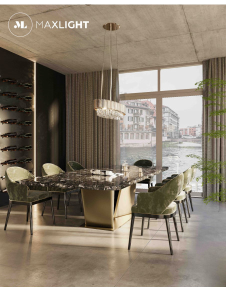 Lampa wisząca TREND MAXLIGHT złota elegancka owalna z kryształami 12-punktowa do jadalni i salonu z kolekcji Passion