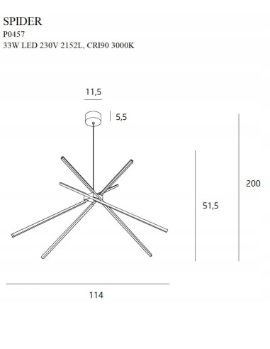 Lampa sufitowa Spider Gold – designerskie LED oświetlenie do biura, jadalni i salonu, 2152 lumeny, elegancka forma