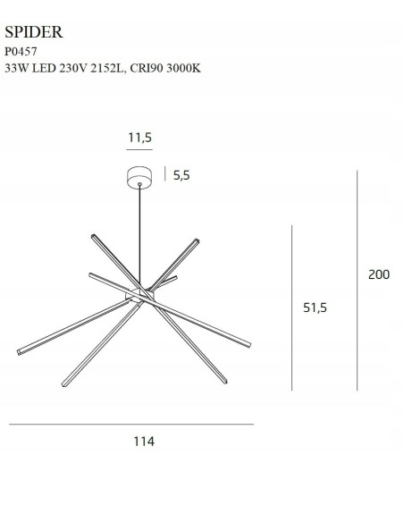Lampa sufitowa Spider Gold – designerskie LED oświetlenie do biura, jadalni i salonu, 2152 lumeny, elegancka forma