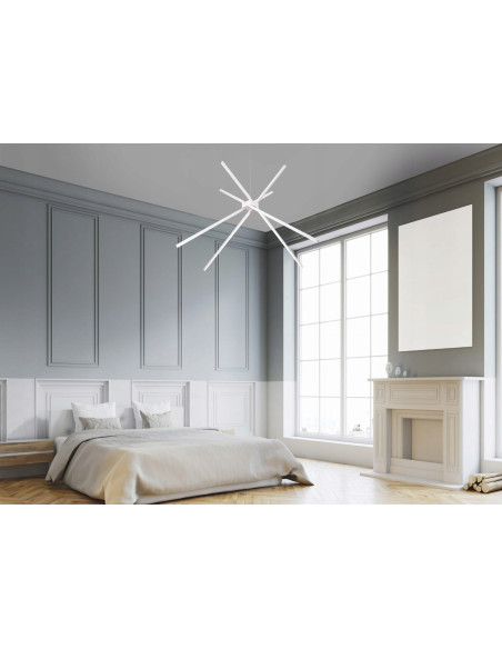 Elegancki żyrandol LED Spider w białym kolorze, 200 cm, nowoczesne oświetlenie do salonu, stylowe akcenty wnętrzarskie.