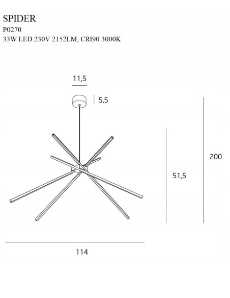 Elegancki żyrandol LED Spider w białym kolorze, 200 cm, nowoczesne oświetlenie do salonu, stylowe akcenty wnętrzarskie.