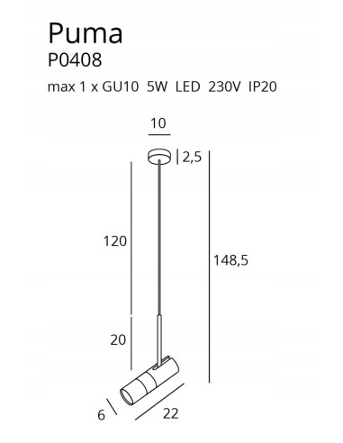 Lampa reflektorowa Puma Maxlight z regulowanym przewodem - czarny złoty styl nowoczesny do wnętrz