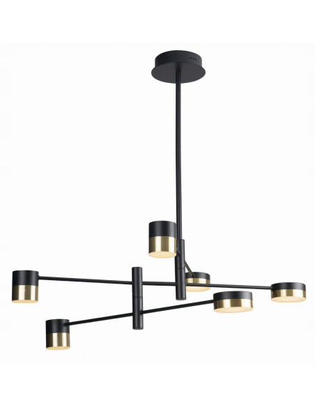 Lampa wisząca Puma z LED: nowoczesny styl, czarne i złote detale, 6-punktowe oświetlenie do eleganckich wnętrz