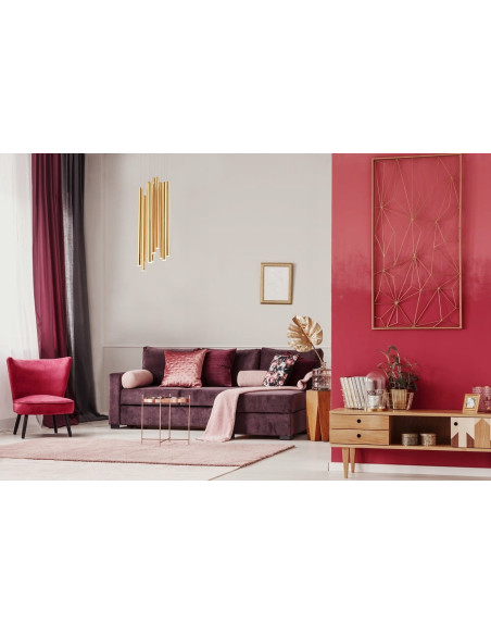 Luksusowy złoty żyrandol LED Organic z 10 tubami – nowoczesne oświetlenie do eleganckich wnętrz.