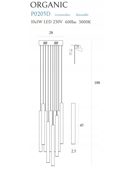 Lampa wisząca Organic Copper 10-punktowa - nowoczesne oświetlenie LED do luksusowych wnętrz, 180 cm.