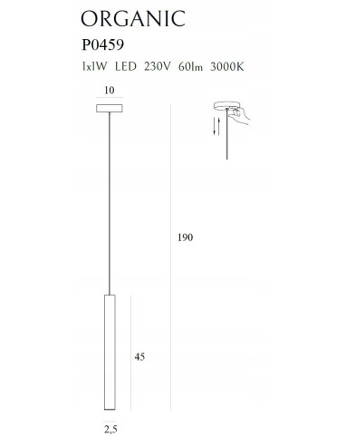 Lampa wisząca Organic Gold Tube 190 cm – nowoczesne oświetlenie LED w minimalistycznym stylu, idealne do jadalni.