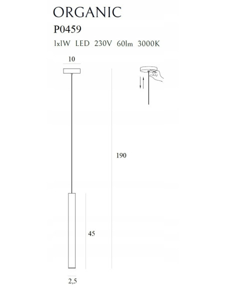 Lampa wisząca Organic Gold Tube 190 cm – nowoczesne oświetlenie LED w minimalistycznym stylu, idealne do jadalni.