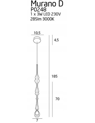 Lampa Murano D – elegancka lampa szklana LED 3W do wysokich wnętrz, stylowe oświetlenie do biura i salonu