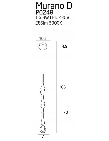 Lampa Murano D – elegancka lampa szklana LED 3W do wysokich wnętrz, stylowe oświetlenie do biura i salonu