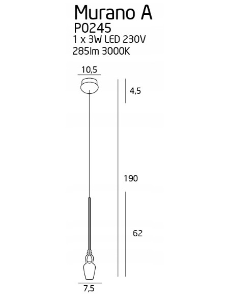 Lampa wisząca Murano 190 cm z szklanymi kloszami, nowoczesny design LED do jadalni i salonu, elegancka i funkcjonalna