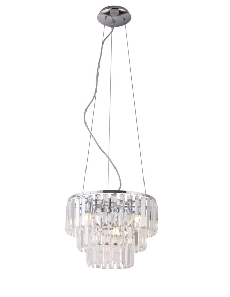 Żyrandol Monaco z kryształami, srebrny, 9 punktów świetlnych, nowoczesny design do eleganckich wnętrz, 150 cm wysokości