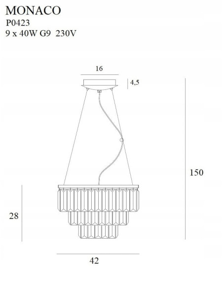 Żyrandol Monaco z kryształami, srebrny, 9 punktów świetlnych, nowoczesny design do eleganckich wnętrz, 150 cm wysokości
