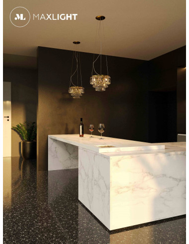 Lampa Kryształowa Monaco - Elegancka Złota Lampa Glamour do Holu, Biura i Salonu - Maxlight