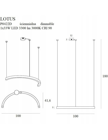 Lampa LED Lotus Półksiężyc Złota 180 cm – Eleganckie Oświetlenie do Salonu i Biura