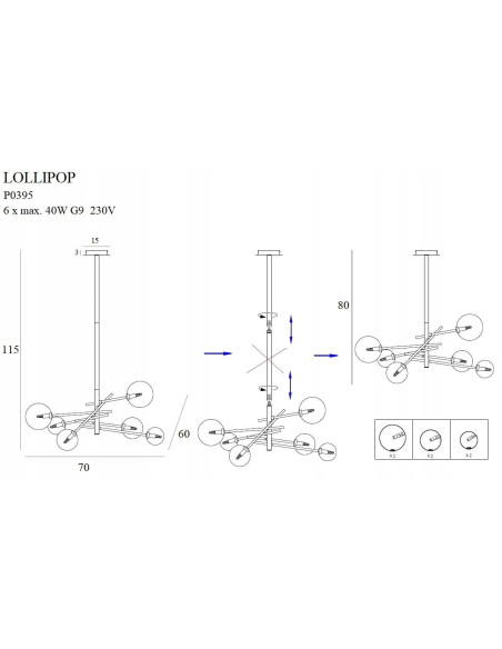 Mosiężny żyrandol Lollipop 6-punktowy – nowoczesna lampa w kształcie mydlanych bańki do eleganckich wnętrz