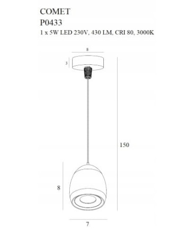 Lampka wisząca Maxlight Comet Round LED 150 cm, czarna, nowoczesne oświetlenie do wnętrz, energooszczędna 5W
