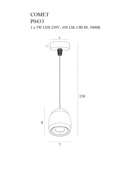 Lampka wisząca Maxlight Comet Round LED 150 cm, czarna, nowoczesne oświetlenie do wnętrz, energooszczędna 5W