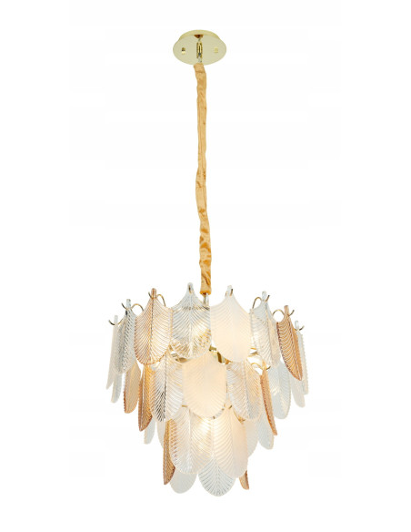 Lampa wisząca Arwena z szklanymi liśćmi w odcieniach złota i kremu - elegancka ozdoba do Twojego wnętrza.