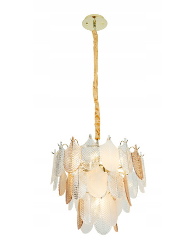 Lampa wisząca Arwena z szklanymi liśćmi w odcieniach złota i kremu - elegancka ozdoba do Twojego wnętrza.