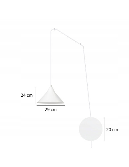 Nowoczesny kinkiet ABRAMO z długim przewodem, elegancki biały metal, idealny do biura i salonu