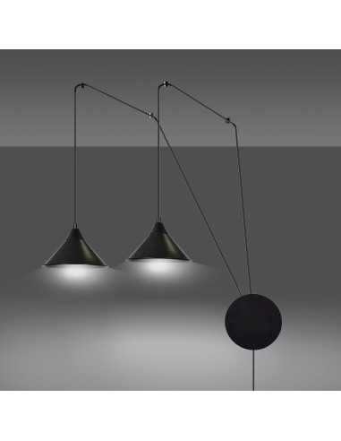 Kinkiet ABRAMO 2-punkty w czerni z regulowanym przewodem – nowoczesne oświetlenie do biura, jadalni i salonu